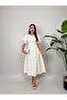 Women's Red - Red Baby Collar Belted Balloon Sleeve Button Detailed Flared Midi Dress - 4