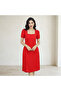 Women's Red Short sleeve Midi Dress