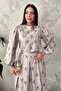 Women's Mink Bottom-Top Set Blouse Skirt Set Striped Floral Patterned Scarf Collar Long Sleeve Pleated - 4