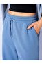 Women's Blue Wide-Legged Three-Thread Palazzo Sweatpants with Tie at the Waist - 3