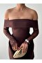 Women's Coffee Strapless Neckline Lace Sleeve Mini Fitted Event Dress - 3