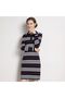 Women's Dark Blue Striped Long sleeve Dress - 2