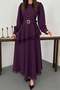 Women's Plum Lace Detailed Asymmetrical Belted Balloon Sleeve Maxi Dress - 4