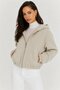 Women's Hooded Zippered Cashmere Coat with Elastic Waist and Sleeve Details, Short Jacket with Pockets - 3