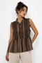 Women's Crew Neck Lace Embroidered Ruffle Blouse Brown - 2