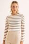 Women's Stripe Patterned Crop Blouse Beige