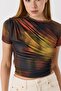 Women's Draped Digital Print Colorful Tshirt Brown - 4