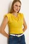 Draped Collar Zero-Sleeve Padded Blouse Yellow - 2