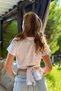 Women's Short Sleeve Crop Blouse with Back Tie Detail, White - 2