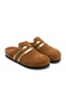 Mc401-Sue Tan Genuine Suede Leather Modular Velcro Striped Unisex Orthopedic Sabo Slippers - 2