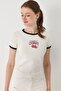 Women's Slim Fit Cherry Printed Short Sleeve Tshirt Ecru - 2