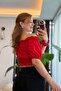 Madonna Collar Gathered Crop Blouse Red - 3