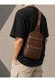 Genuine Lambskin Men's Chest Bag Brown – Multi-Pocket Single Strap Cross Shoulder Bag Body Bag