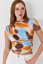 Women's Draped Digital Print Colorful Tshirt Blue - 2