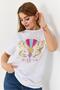 Women's crew neck printed short sleeve t-shirt white - 2