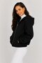 Women's Hooded Zippered Cashmere Coat with Elastic Waist and Sleeve Details, Short Jacket with Pockets - 4