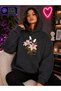 Women's Pink Lily Flower Printed Hooded Kangaroo Pocket Cotton Casual Sweatshirt