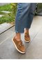 Tan Suede Leather Lace-Up Women's Casual Shoes - 2