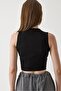 Full Transparent Cashmere Strappy Crop Blouse Black - 5