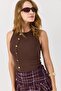 Women's Camisole with Gold Button Detail and Thick Straps, Brown - 4