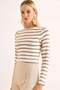 Women's Stripe Patterned Crop Blouse Beige - 4