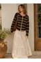 Maggie Crew Neck Striped Buttoned Knitwear Cardigan Women's Brown - Green - 2