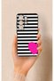 Samsung S26 Ultra Compatible Striped Heart Pattern Silicone Case