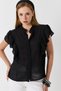 Blouse with Ruffle Detail on the Shoulders, Black - 3