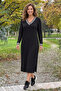 Long Black Striped Long Sleeve Dress - 2