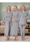 New Season Gray Double-Breasted Breastfeeding-Friendly Design Long Sleeve 100% Cotton Maternity Nightgown Pajama Set 4-Piece Set - 8