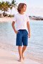 Wave Patterned Navy Blue Boys' Pool and Sea Shorts 6044