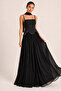 Black Stone Embellished Strap Corset Top and Chiffon Long Skirt Two-Piece Evening Dress Set - 3