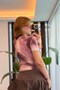 Women's Draped Digital Print Colorful Tshirt Pink - 3