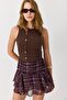 Women's Camisole with Gold Button Detail and Thick Straps, Brown - 2