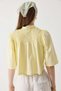Women's Crew Neck Cropped Short Sleeve Blouse with Piping on the Chest, Yellow - 4