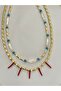 Gold Bone Necklace with Red Pepper Charm and Pearl Necklace Set Double Lucky Necklace Set - 2