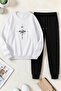 Unisex Compass Design Printed Crew Neck Sweatshirt - 2-Piece Tracksuit Set