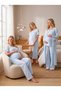 New Season Blue Muslin Fabric Design with Easy Breastfeeding Feature Short Sleeve 100% Cotton Maternity Nightgown Pajama Set - 6