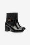 Black Shiny Belt Buckle Detailed Thick Heeled Boots