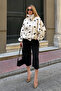 Women's Polka Dot Standing Collar Snap-Fastened Coat White - 4