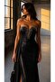 Black Stone Detailed Draped Tail Slit Satin Mermaid Evening Dress 583430 - 2