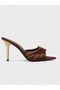 Women's Summer 8cm Thin Heeled Slippers - 230 56657-2 - Brown Satin