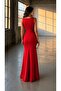 Red Square Collar Stone Printed Strap Crepe Evening Dress 583425 - 4