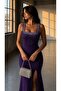 Purple Square Collar Stone Printed Strap Crepe Evening Dress 583425 - 2