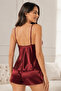 Women's Burgundy Satin Thin Strap Shorts 2-Piece Pajama Set – Stylish Home Wear - 4