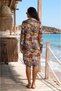 Colorful Patterned Shirt Collar Long Sleeve Beach Dress - 2