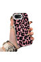 iPhone 16E Compatible Pink Back Black Leopard Pattern Acrylic Back Silicone Edge Phone Case