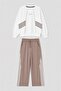Brown Girls' Striped Sweatshirt Wide-Leg Sweatpants Set 24682 - 5
