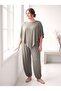Women's Plus Size Two-Piece Set Lyocell Bat Sleeve Balloon Leg Pants Khaki