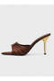 Women's Summer 8cm Thin Heeled Slippers - 230 56657-2 - Brown Satin - 3